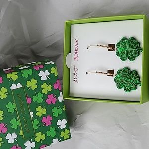 Betsey Johnson Shamrock Drop Earrings